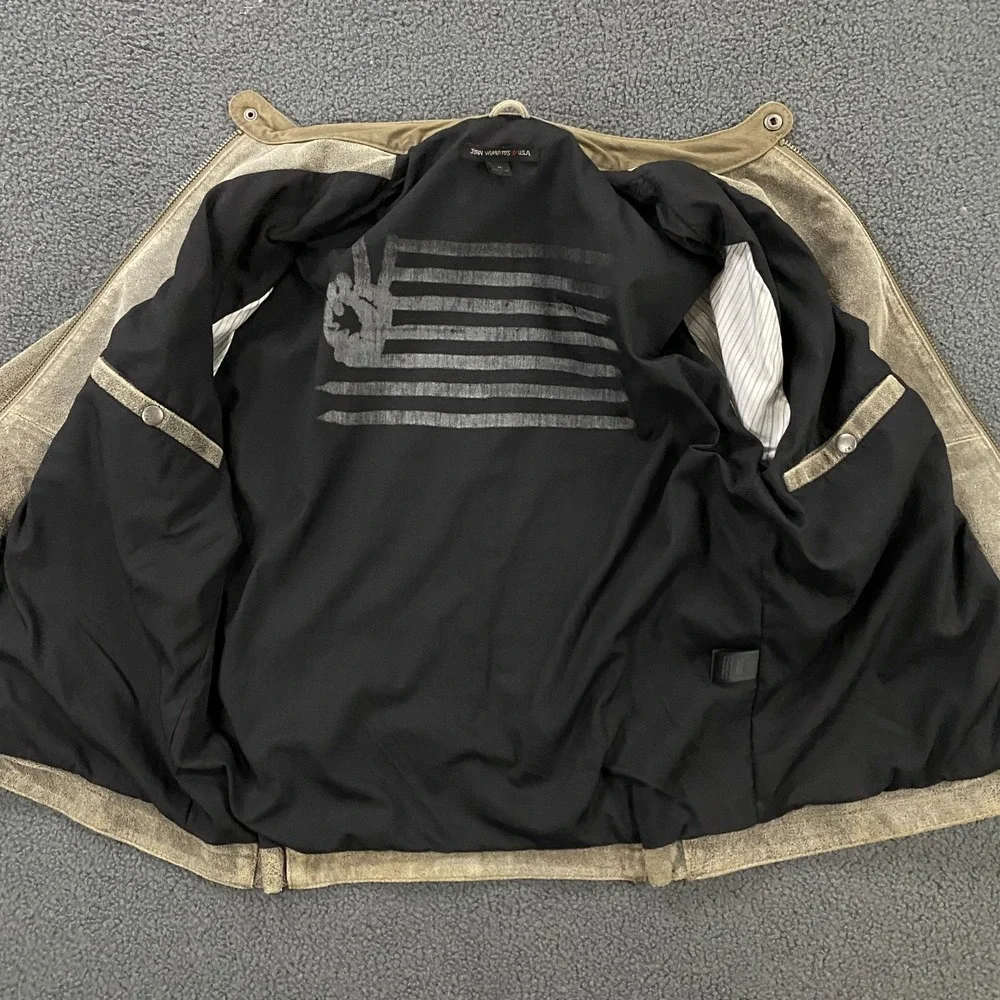 John Varvatos Leather Jacket Medium READ Lambskin Moto Cafe Racer Band Collar